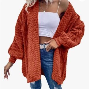 New Cable Knit Open Front Lantern Sleeves Chunky Sweater